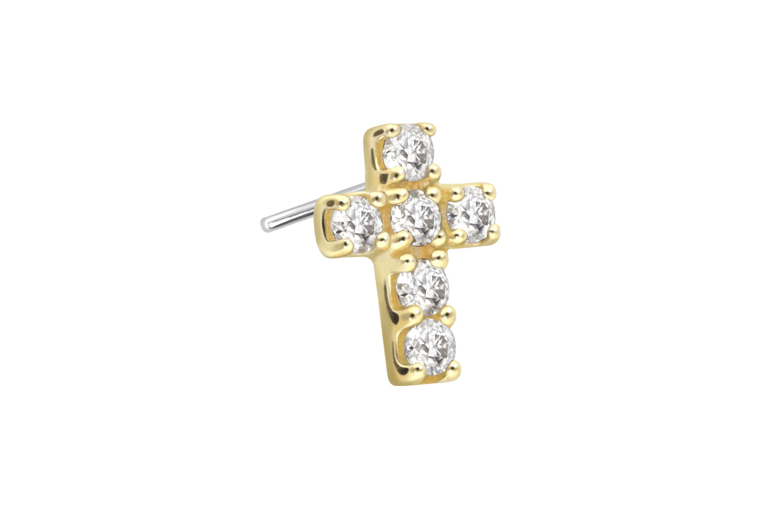 14 Karat Gold Aufsatz mit Titan Push Pin MOISSANIT-KREUZ von Piercingline
